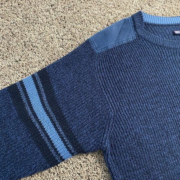 VTG Faded Glory Crewneck Sweater Men’s XL Pull Over Blue Denim Patch Shoulders - Picture 3 of 7